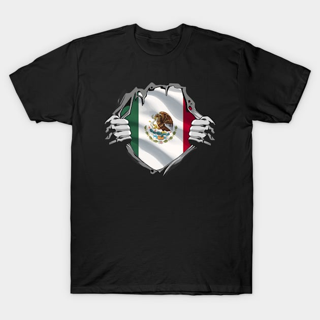 Two Hands Ripping Revealing Flag of Mexico T-Shirt by BramCrye